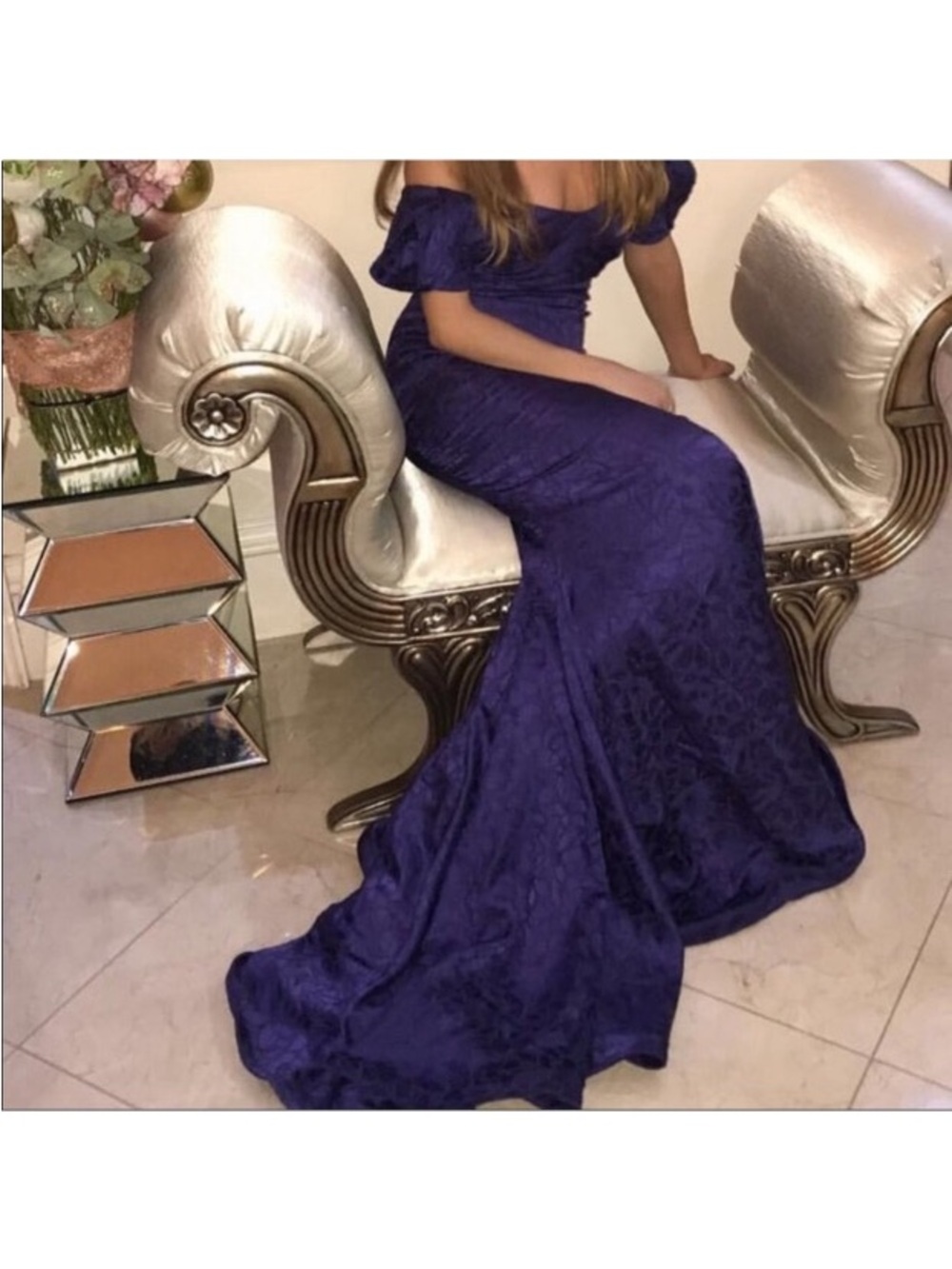 Zac Posen Deep Purple Off-Shoulder Gown